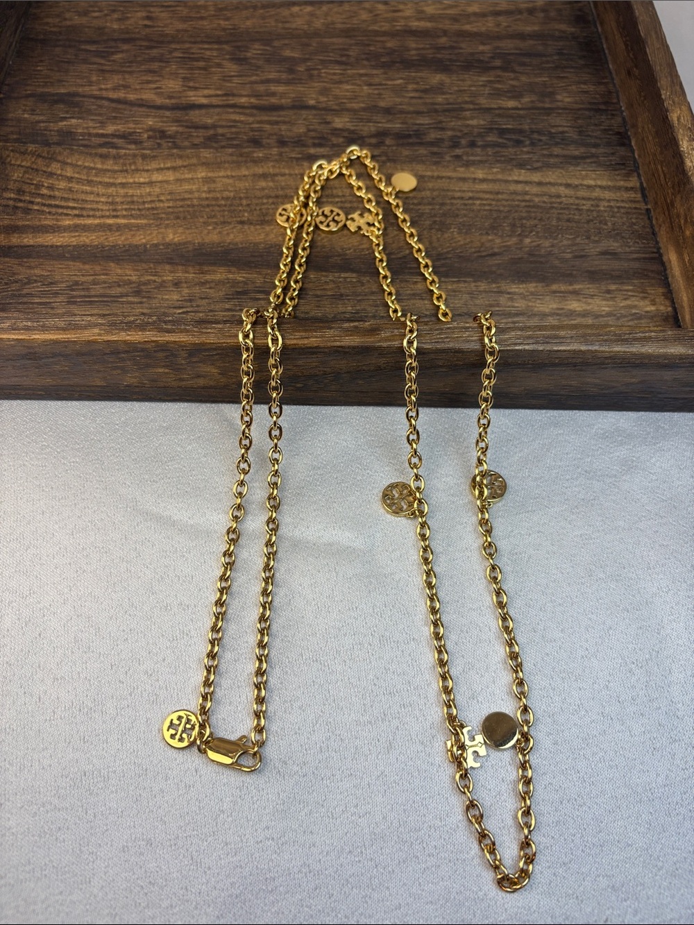 Tory Burch Gold Chain Necklace with Logo Discs